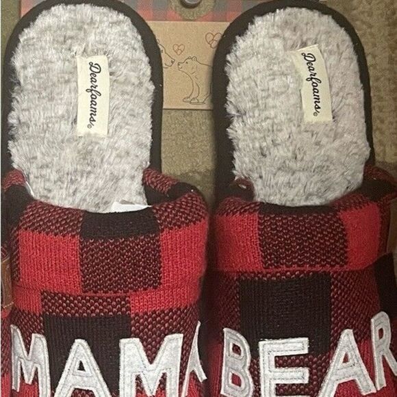 Dearfoams Women's Buffalo Check Mama Bear Mom Clog House Slippers NWT - Picture 5 of 9